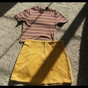 Corduroy skirt and mid-drift shirt